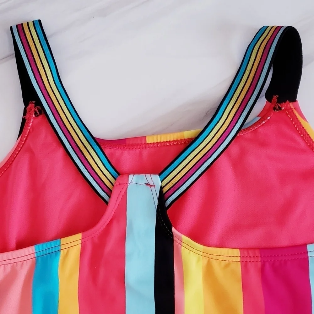 Wonder Nation Kids One Piece Bathing-Suit Striped Multicolored Rainbow Swimsuit